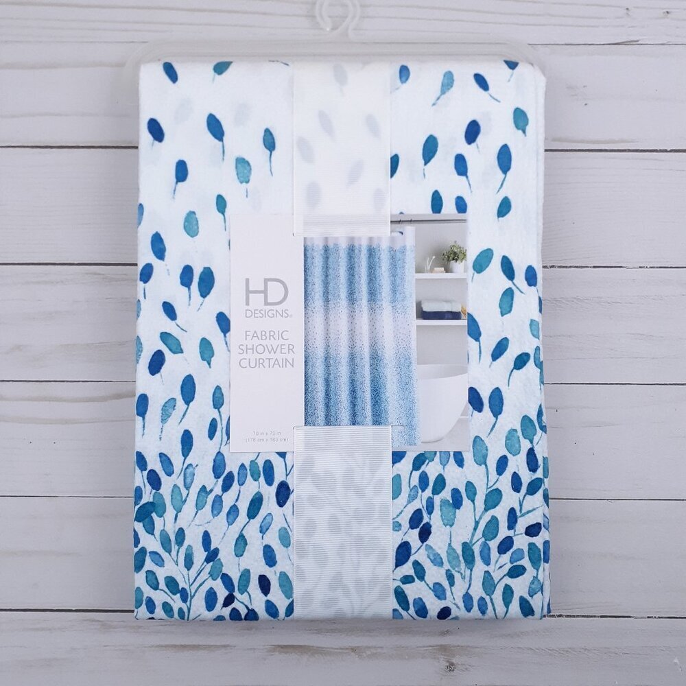 HD Designs Fabric Shower Curtain Prarie Indigo 70x72 Blue Leaf